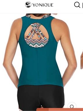 Women Yonique Scoop Neck 3 Piece Swimsuits -Black Tribal Medium